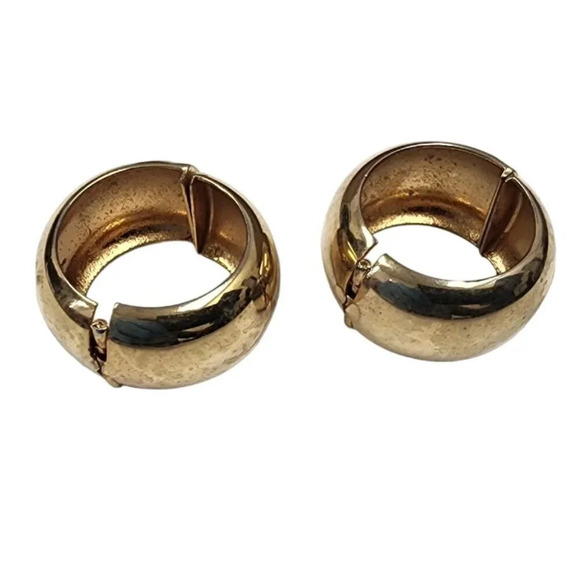 Vintage Wide Hoop Earrings Gold Tone - Picture 2 of 2